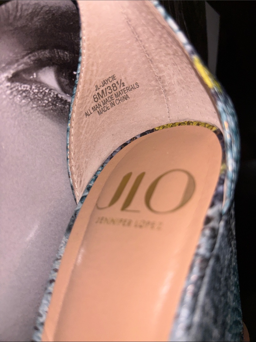 Jennifer Lopez Yellow & Blue Snake-Print Ankle Strap Sandals - Picture 7 of 7